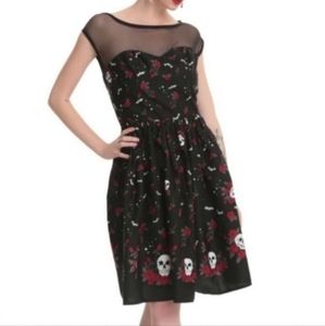 Hell Bunny Skulls and Roses Pin-up Black Dress XL